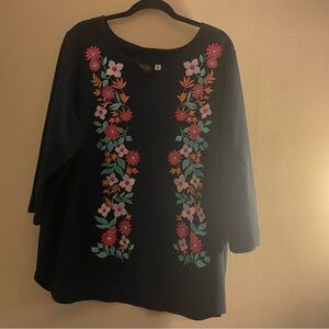 Bob Mackie Wearable Art Embroidered Floral Tunic Top Size 3X